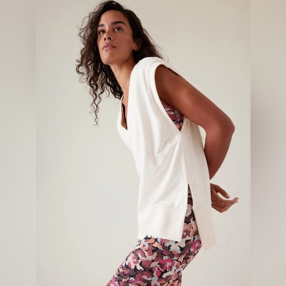 Athleta Retroterry V Neck Sweatshirt Tee in Magnolia White, Size XS - Picture 2 of 10
